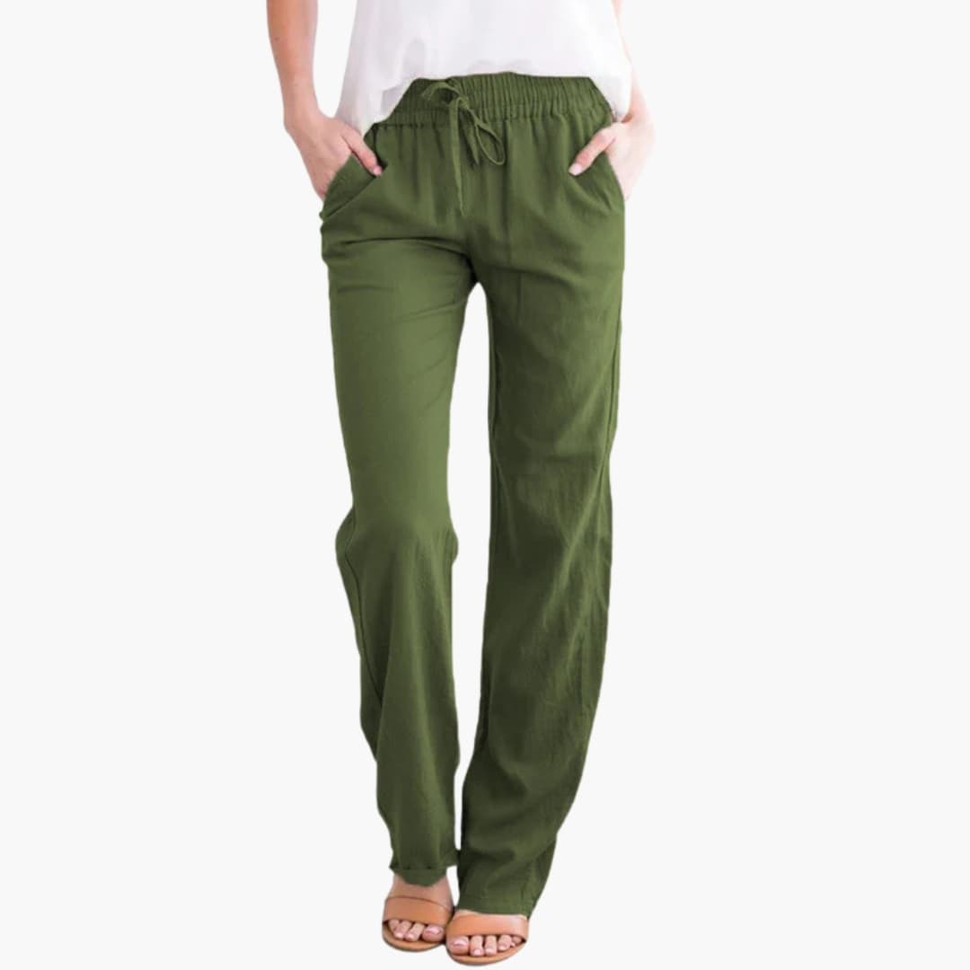 Women's Wide Leg Pants Elastic Waist Cotton Black
