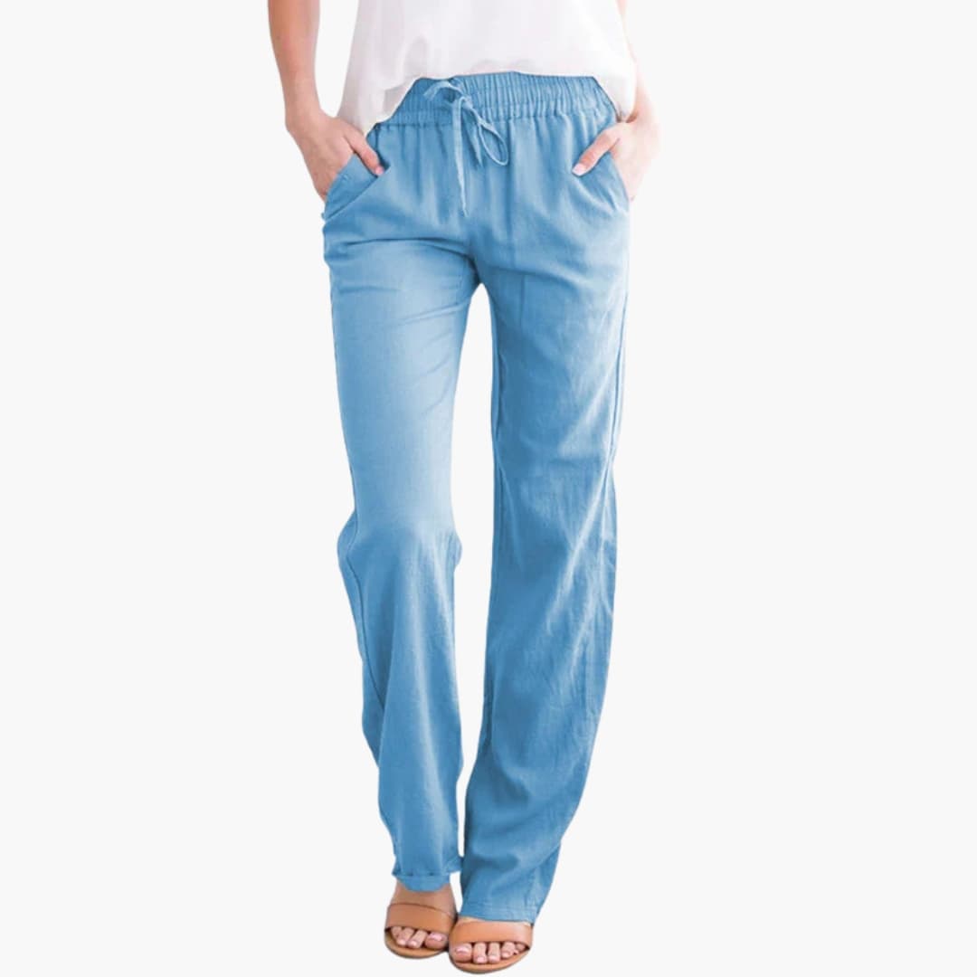 Women's Wide Leg Pants Elastic Waist Cotton Black