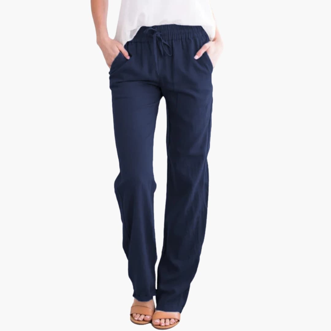 Women's Wide Leg Pants Elastic Waist Cotton Black
