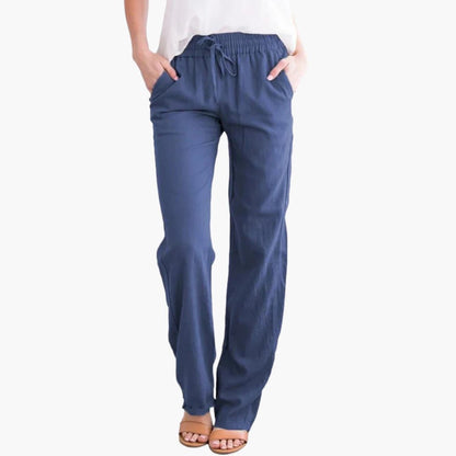 Women's Wide Leg Pants Elastic Waist Cotton Black
