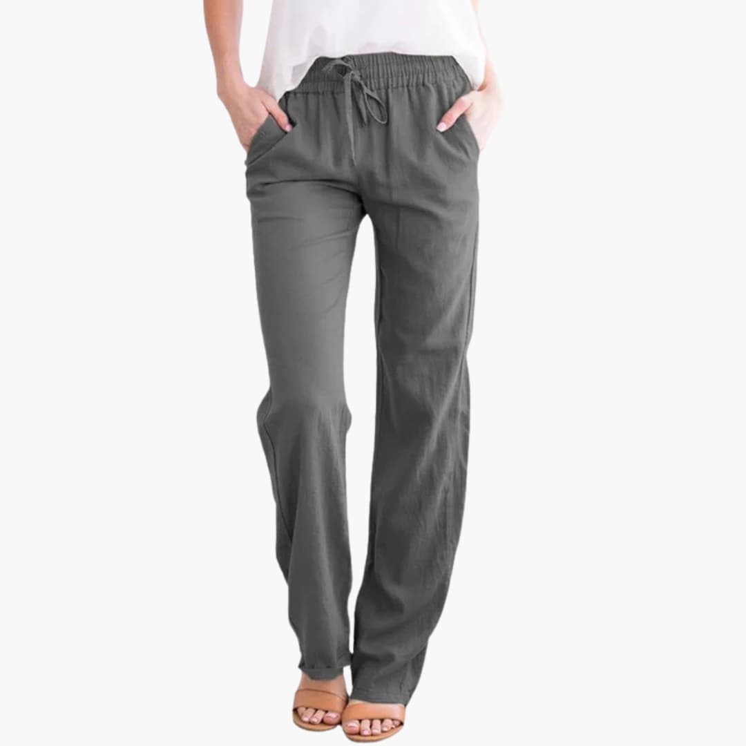 Women's Wide Leg Pants Elastic Waist Cotton Black