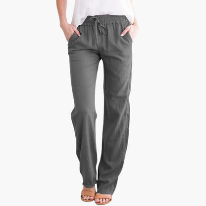 Women's Wide Leg Pants Elastic Waist Cotton Black