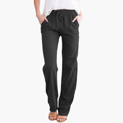 Women's Wide Leg Pants Elastic Waist Cotton Black - VibreMode