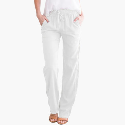 Women's Wide Leg Pants Elastic Waist Cotton Black