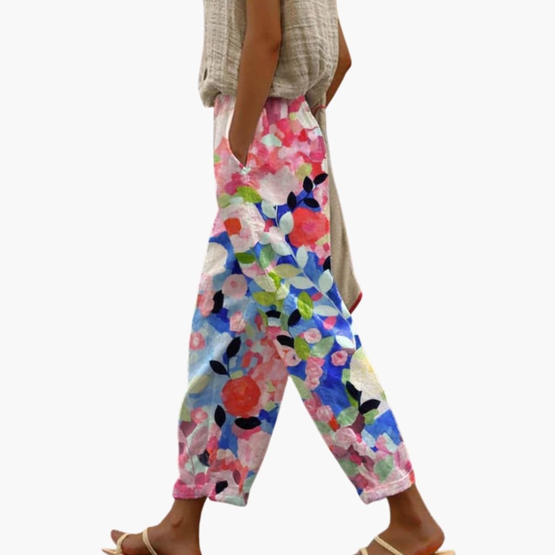 Women's Floral Wide Leg Pants Full-Length - VibreMode