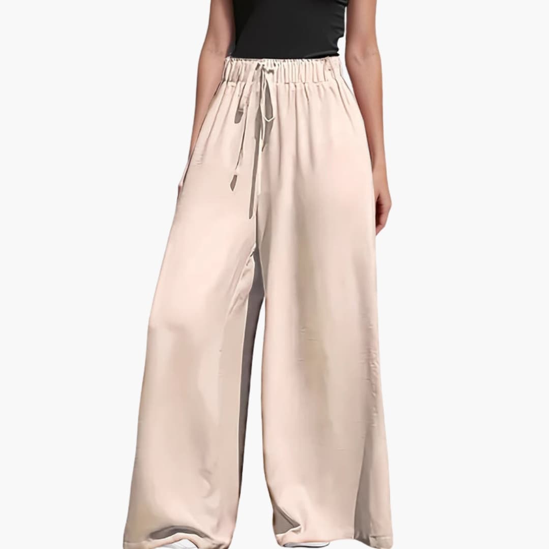 Women's Wide Leg Elastic Waist Pants Black - VibreMode