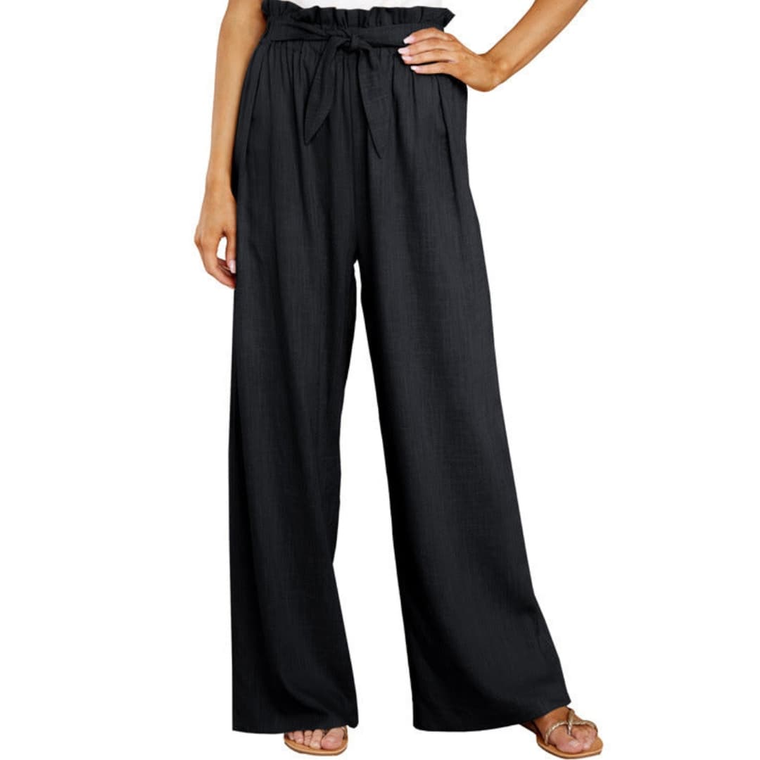 Women's Elastic Waist Pants with Tie Belt
