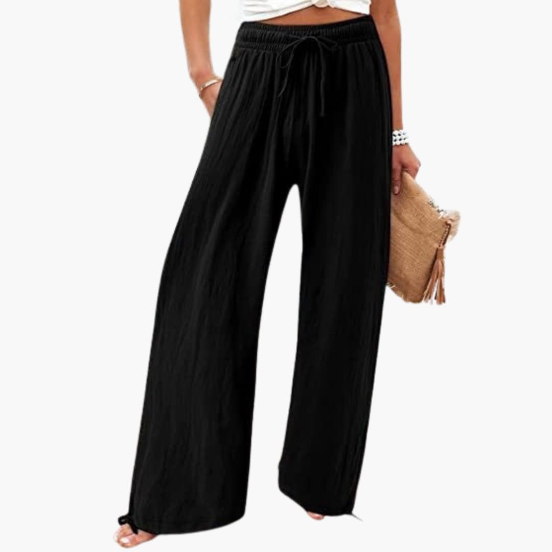 Women's Wide Leg Elastic Waist Pants with Tie Belt