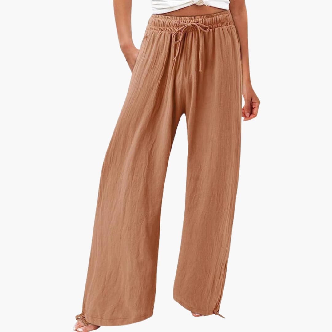 Women's Wide Leg Elastic Waist Pants with Tie Belt