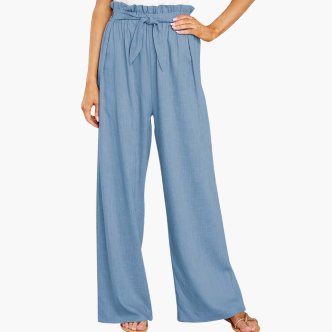 Women's Elastic Waist Pants with Tie Belt - VibreMode