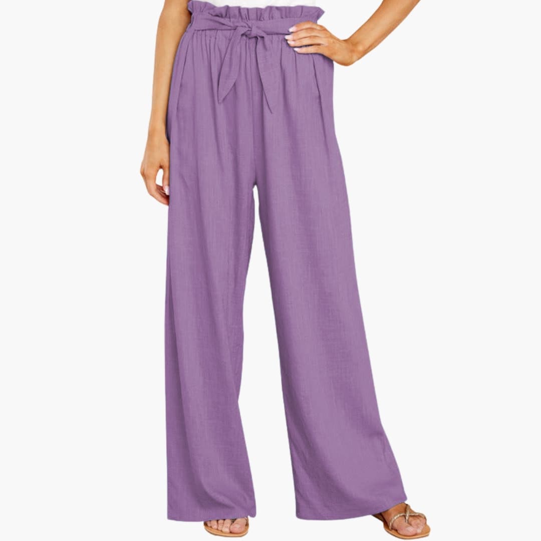 Women's Elastic Waist Pants with Tie Belt