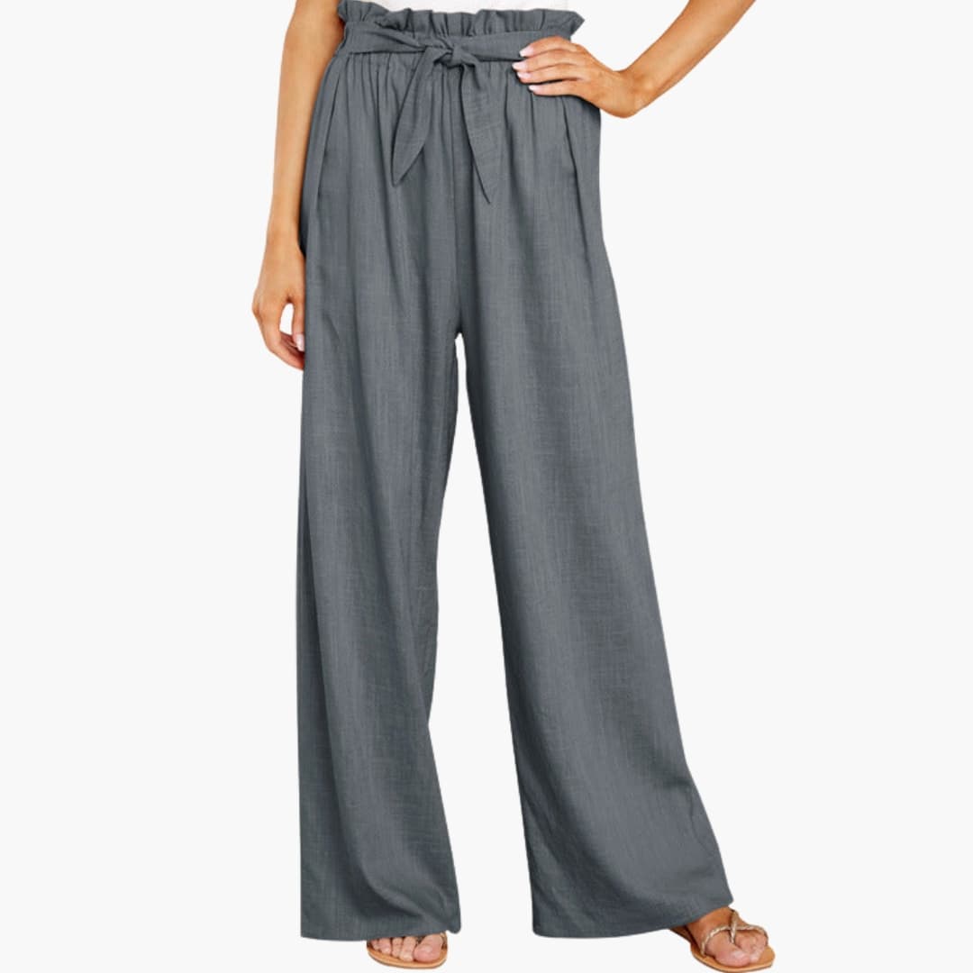 Women's Elastic Waist Pants with Tie Belt