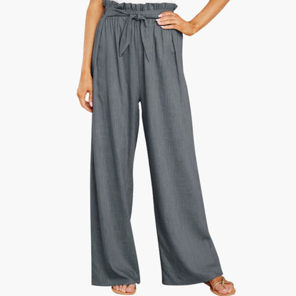 Women's Elastic Waist Pants with Tie Belt
