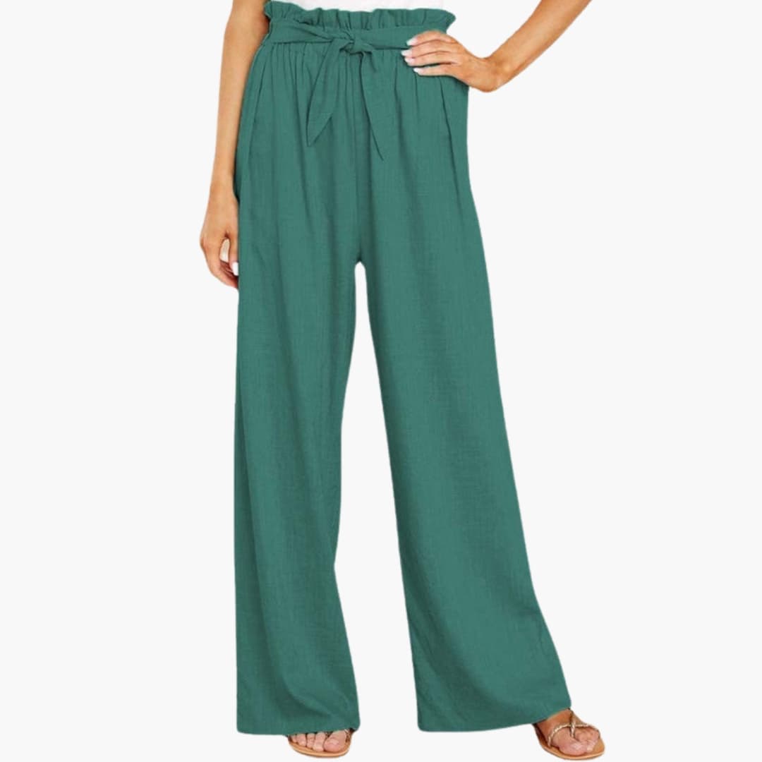 Women's Elastic Waist Pants with Tie Belt