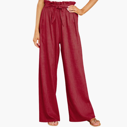 Women's Elastic Waist Pants with Tie Belt