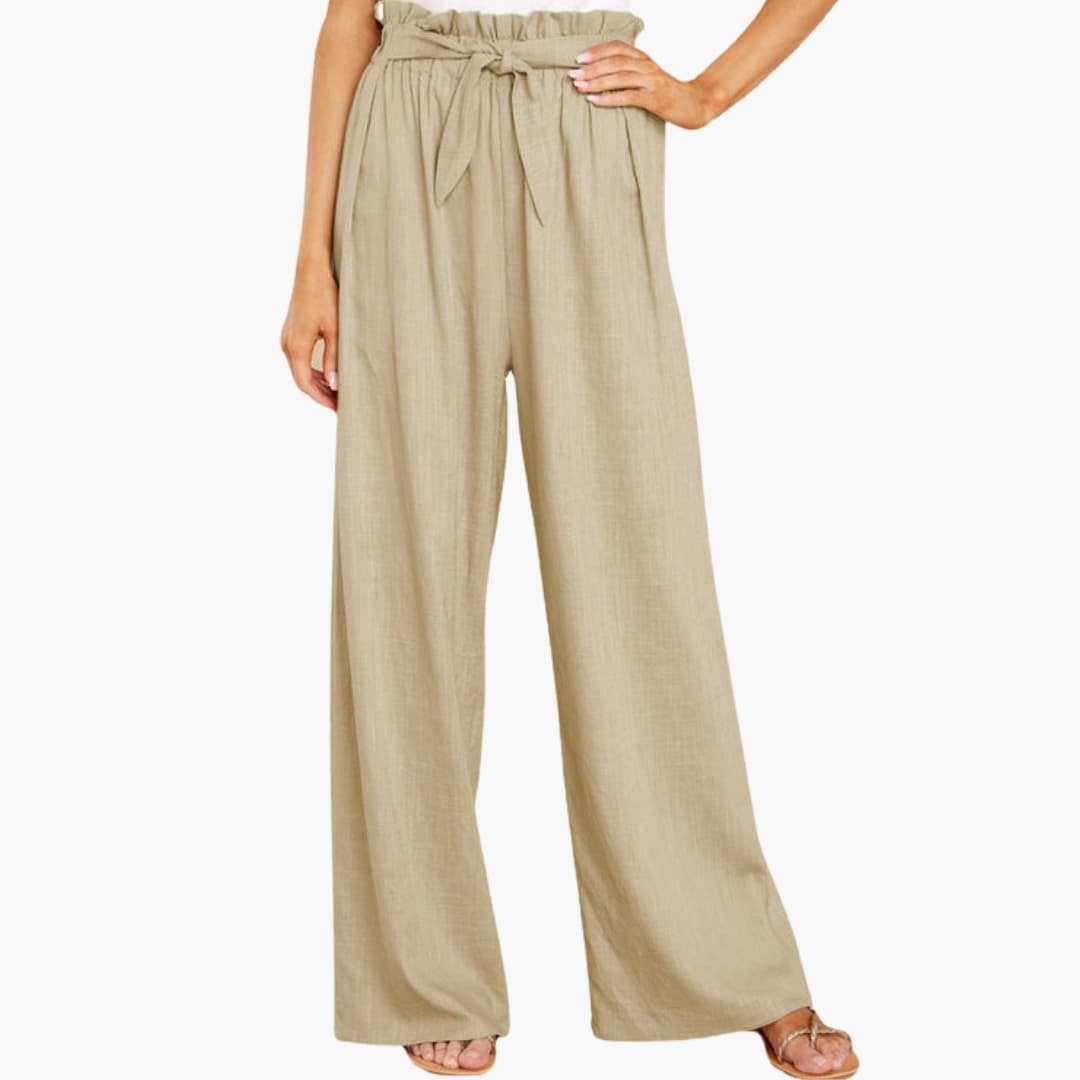 Women's Elastic Waist Pants with Tie Belt