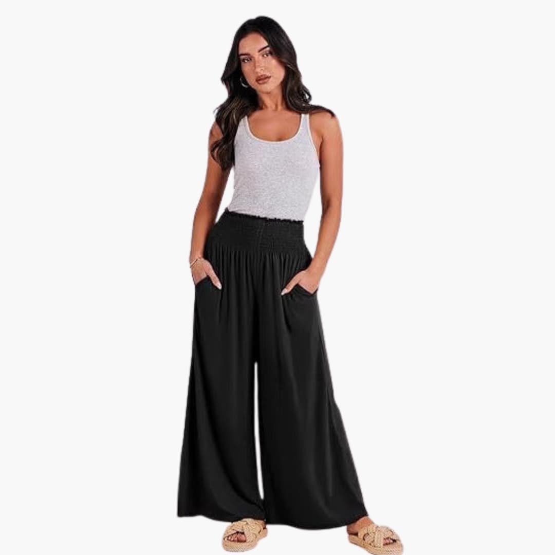 Women's Wide Leg Elastic Waist Pants Loose Fit - VibreMode