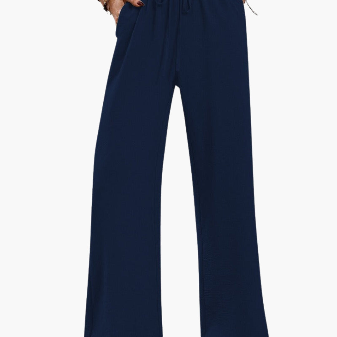 Women's Wide Leg Pants Elastic Waistband Side Pockets