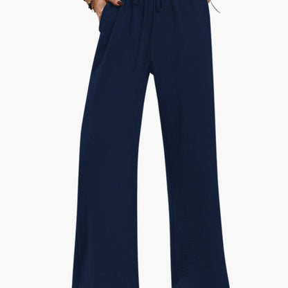 Women's Wide Leg Pants Elastic Waistband Side Pockets