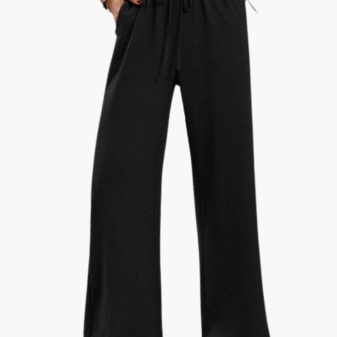 Women's Wide Leg Pants Elastic Waistband Side Pockets