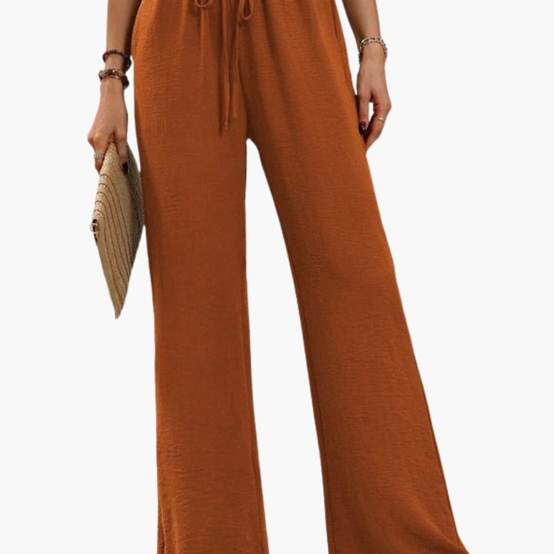 Women's Wide Leg Pants Elastic Waistband Side Pockets