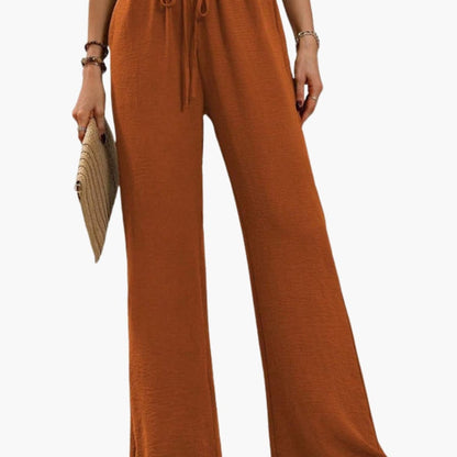 Women's Wide Leg Pants Elastic Waistband Side Pockets