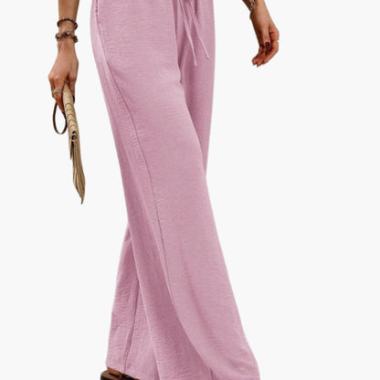 Women's Wide Leg Pants Elastic Waistband Side Pockets