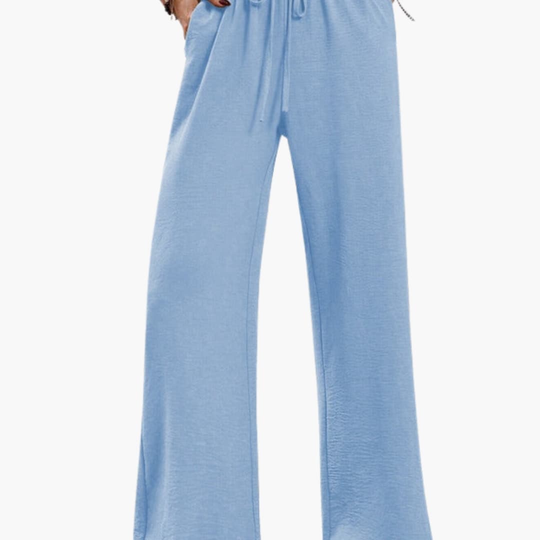 Women's Wide Leg Pants Elastic Waistband Side Pockets