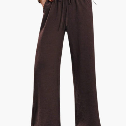 Women's Wide Leg Pants Elastic Waistband Side Pockets