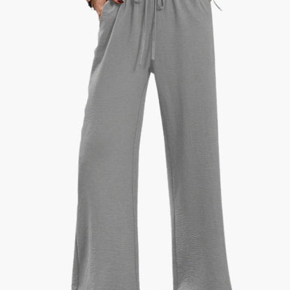 Women's Wide Leg Pants Elastic Waistband Side Pockets