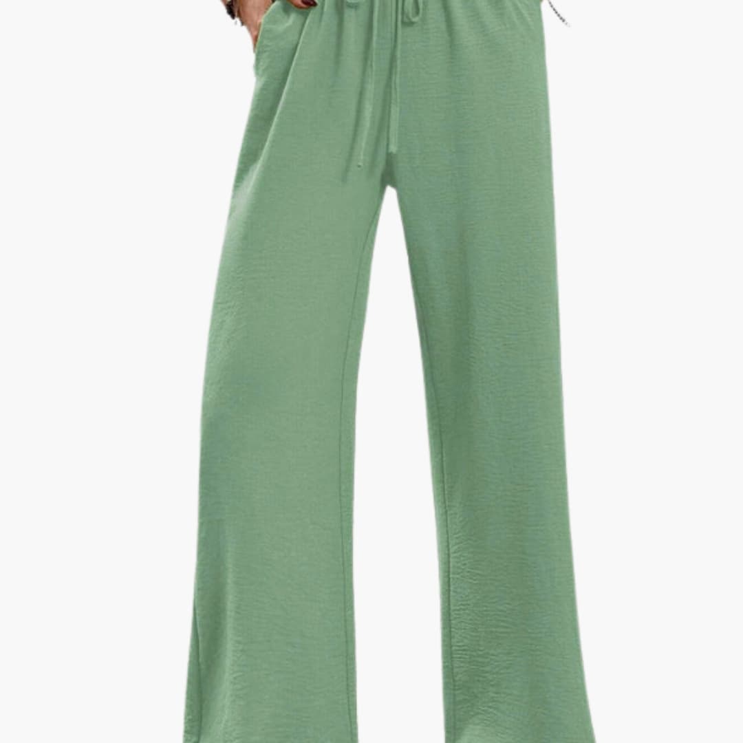Women's Wide Leg Pants Elastic Waistband Side Pockets