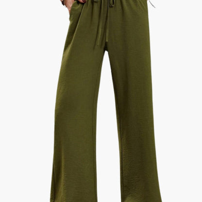 Women's Wide Leg Pants Elastic Waistband Side Pockets