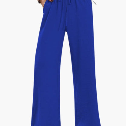 Women's Wide Leg Pants Elastic Waistband Side Pockets - VibreMode