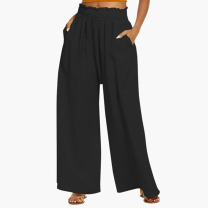 Women's Wide Leg Pants Ruffle Waist Side Pockets