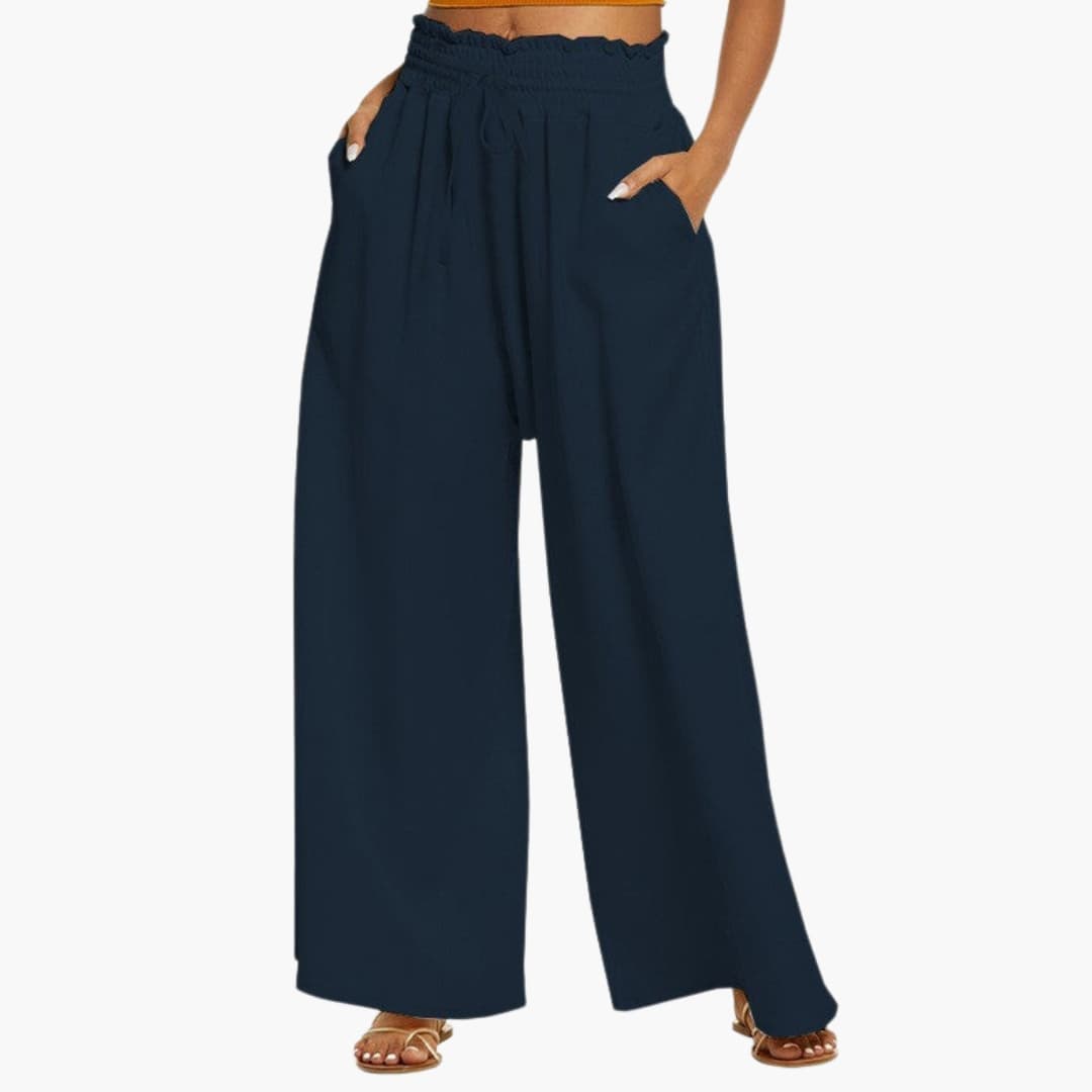 Women's Wide Leg Pants Ruffle Waist Side Pockets