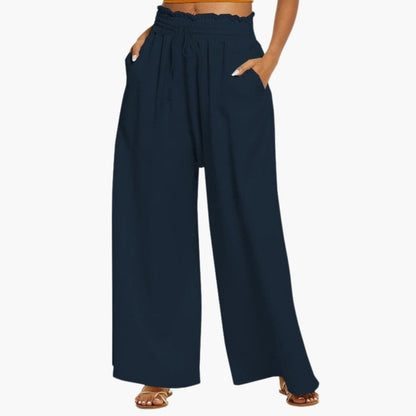 Women's Wide Leg Pants Ruffle Waist Side Pockets