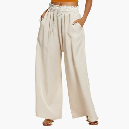 Women's Wide Leg Pants Ruffle Waist Side Pockets - VibreMode