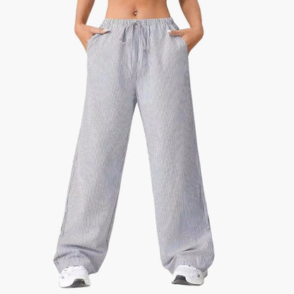 Women's Wide Leg Striped Pants with Side Pockets