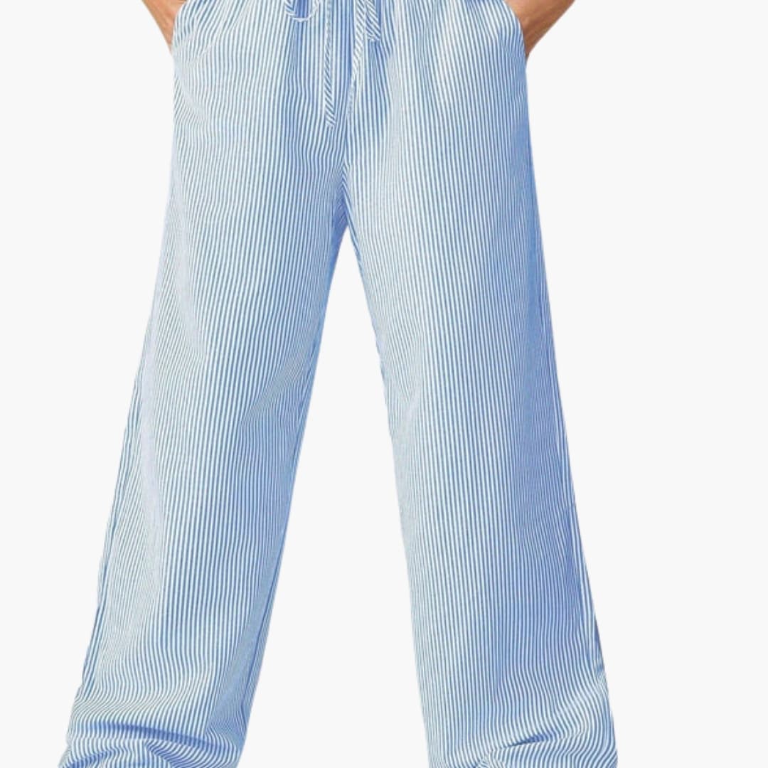Women's Wide Leg Striped Pants with Side Pockets