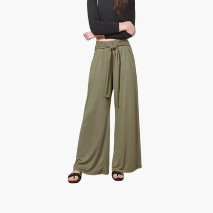 Women's Wide Leg Pants Cotton Tie Belt Side Pockets