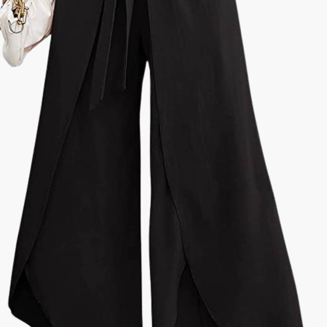 Women's Wide Leg Pants Cotton Tie Belt Beige