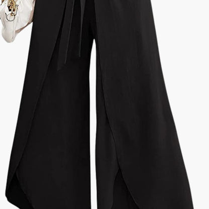 Women's Wide Leg Pants Cotton Tie Belt Beige