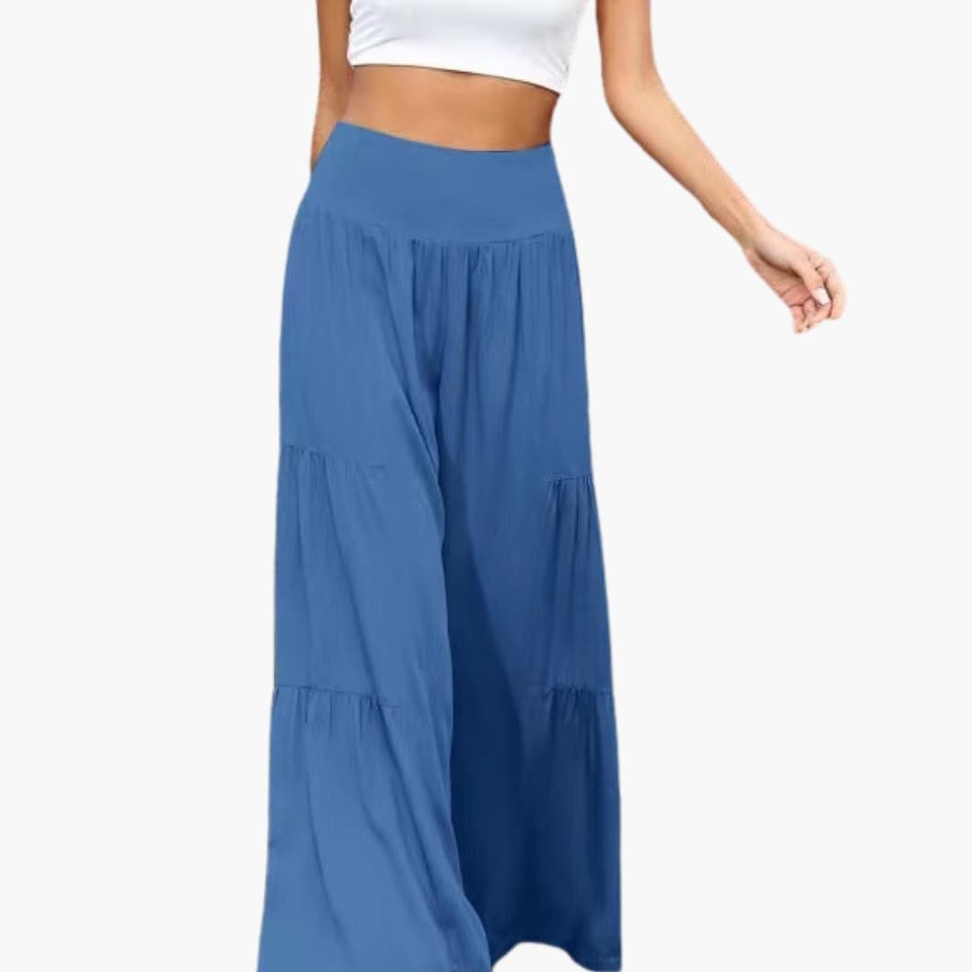 Women's Wide Leg Pants Elastic Waist Pleated - VibreMode