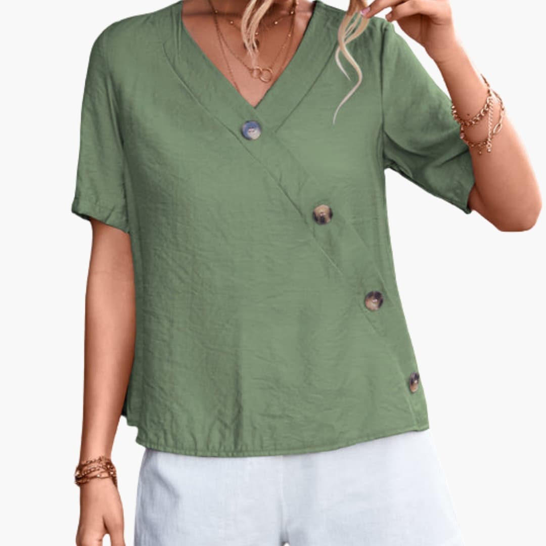 Women's Short Sleeve Wrap Blouse Button Front