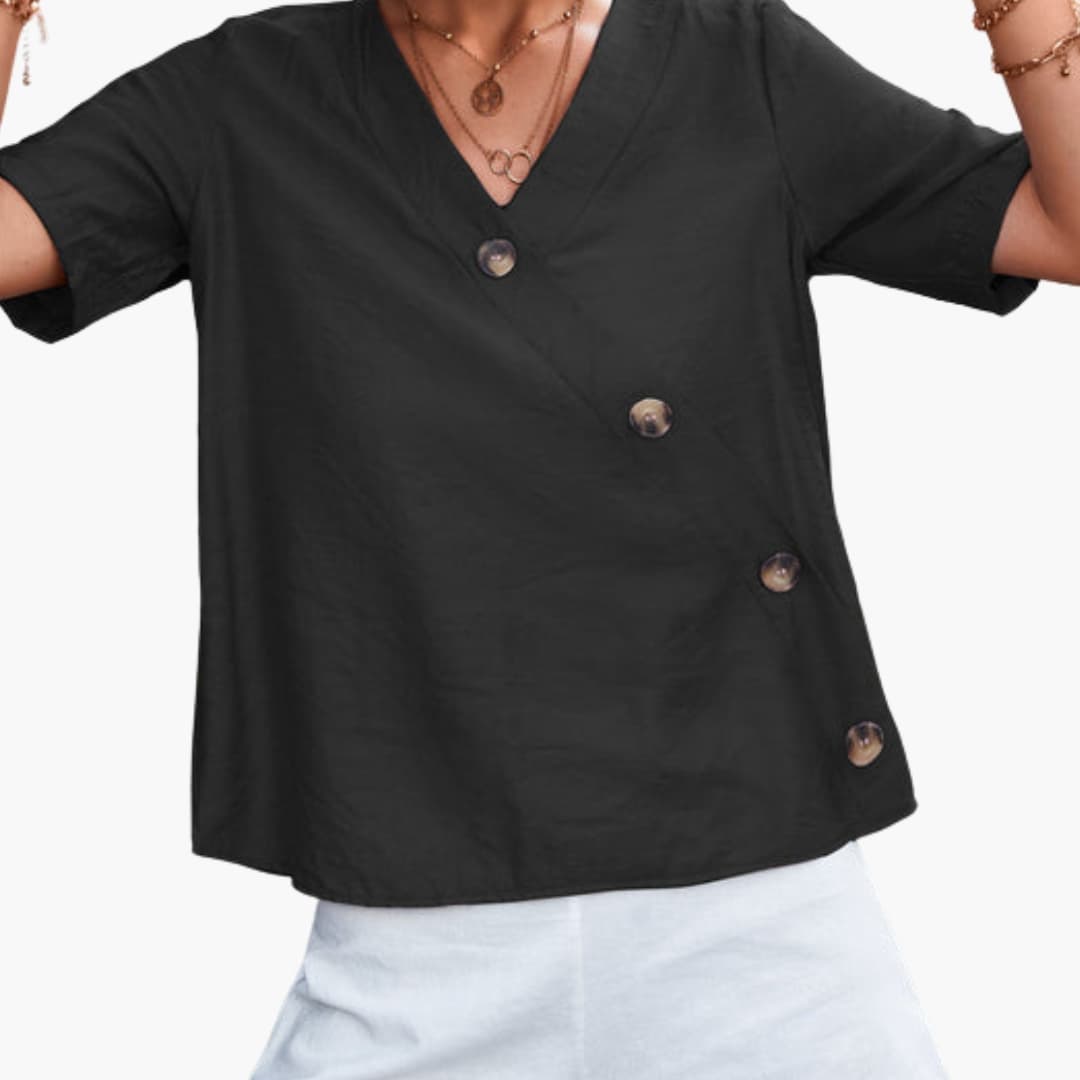 Women's Short Sleeve Wrap Blouse Button Front
