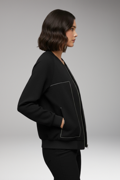 Women's Bomber Jacket Zip-Up Side Pockets