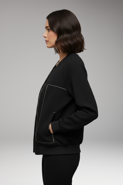 Women's Bomber Jacket Zip-Up Side Pockets