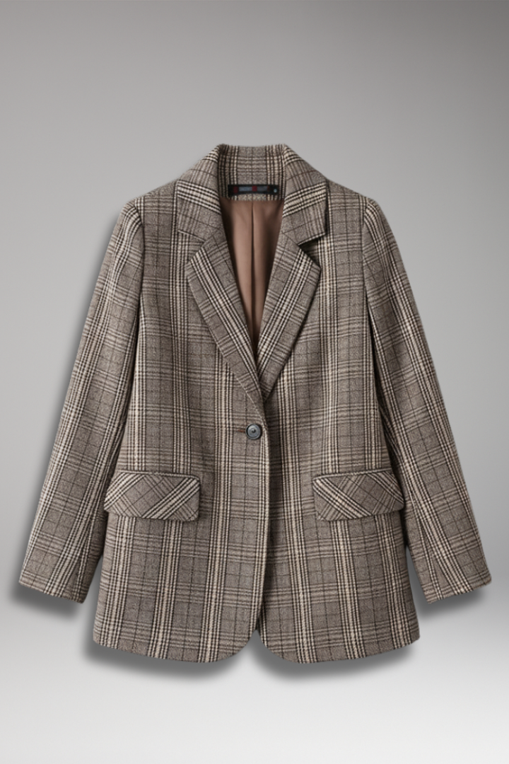 Women's Plaid Blazer Notched Collar - VibreMode