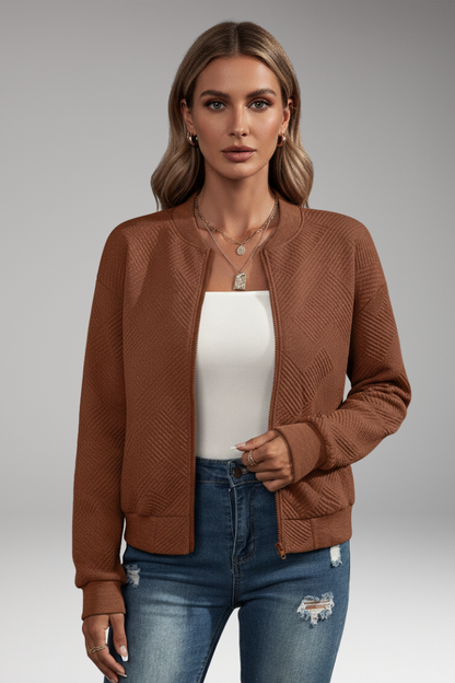 Women's Zip Cardigan Ribbed Hem