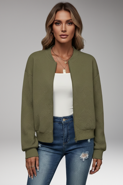 Women's Zip Cardigan Ribbed Hem